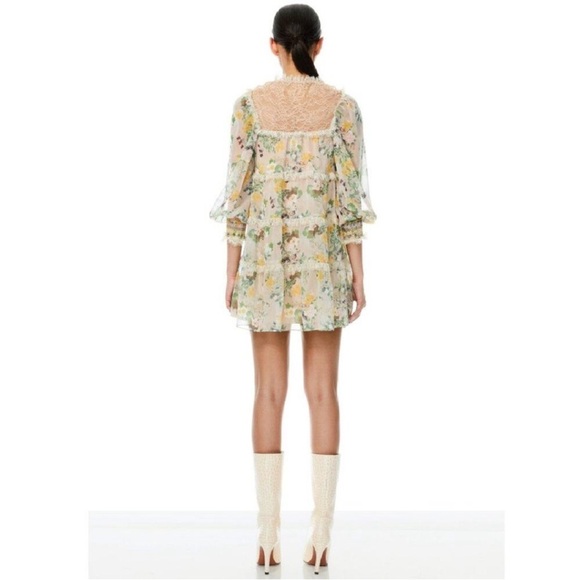 Alice and Olivia Floral Sheer Dress with Lace Details (size Medium) - Picture 6 of 10